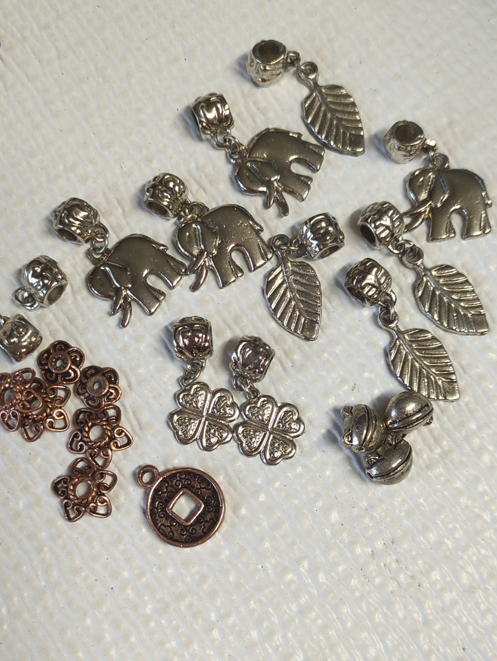 🏵️B11 Silvertone Elephant and Leaf Charm Set for Jewelry
